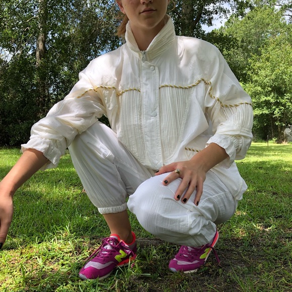Lavon Pants - Vintage 80s white & gold tracksuit unisex